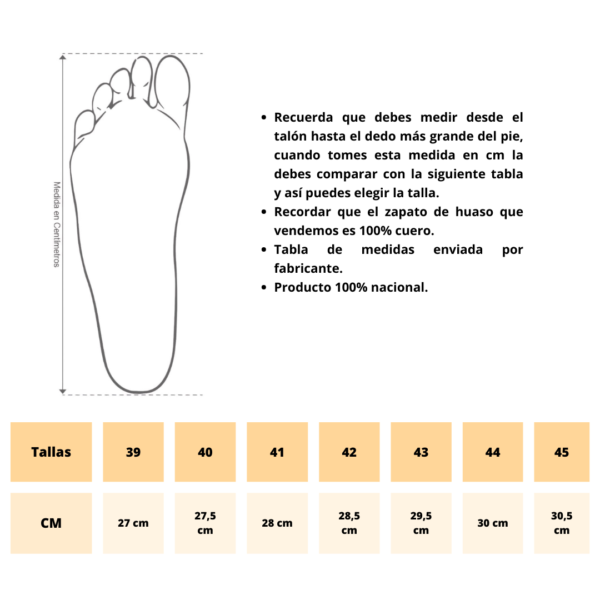 tabla de tallas zapato de huaso